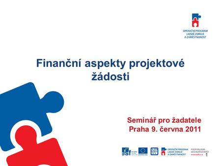 1 Finanční aspekty projektové žádosti Seminář pro žadatele Praha 9. června 2011.