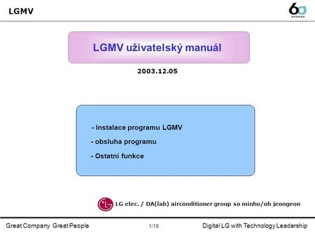 Great Company Great PeopleDigital LG with Technology Leadership LGMV - Instalace programu LGMV - obsluha programu - Ostatní funkce 2003.12.05 LG elec.