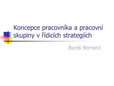 Koncepce pracovníka a pracovní skupiny v řídicích strategiích Borek Bernard.