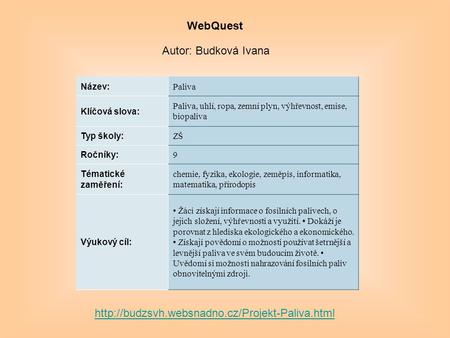 WebQuest Autor: Budková Ivana