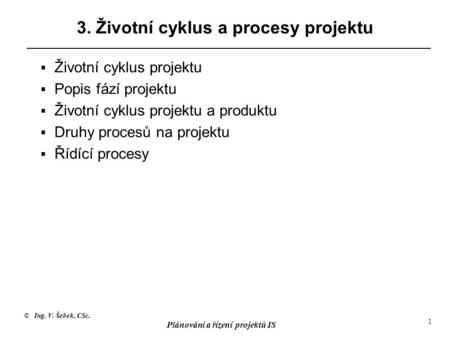 3. Životní cyklus a procesy projektu