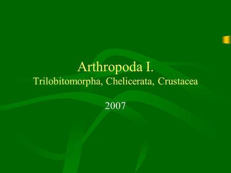 Arthropoda I. Trilobitomorpha, Chelicerata, Crustacea