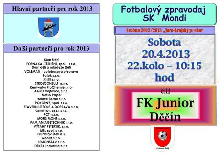 FK Junior Děčín Sobota kolo – 10:15 hod SK Mondi č.11