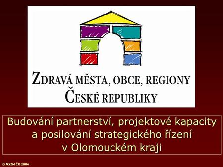 © NSZM ČR 2006 Budování partnerství, projektové kapacity a posilování strategického řízení v Olomouckém kraji.