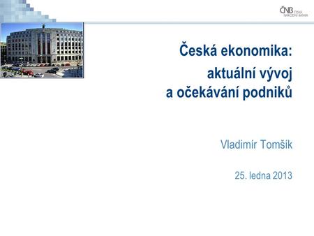 Česká ekonomika: aktuální vývoj a očekávání podniků Vladimír Tomšík 25. ledna 2013.