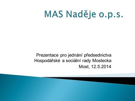 MAS Naděje o.p.s. Prezentace pro jednání předsednictva Hospodářské a sociální rady Mostecka Most, 12.5.2014.