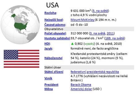 USA Rozloha: km² (3. na světě) z toho 4,9 % vodní plochy