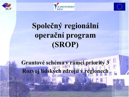 Společný regionální operační program (SROP) Grantové schéma v rámci priority 3 Rozvoj lidských zdrojů v regionech.