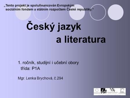 Český jazyk a literatura třída: P1A 1. ročník, studijní i učební obory