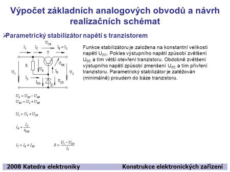 Výpočet základních analogových obvodů a návrh realizačních schémat