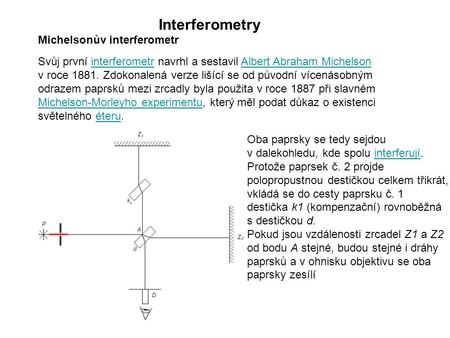Interferometry Michelsonův interferometr