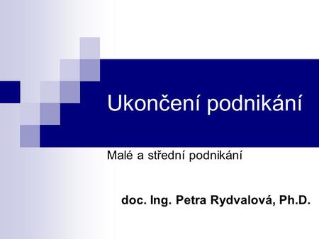 Malé a střední podnikání doc. Ing. Petra Rydvalová, Ph.D.