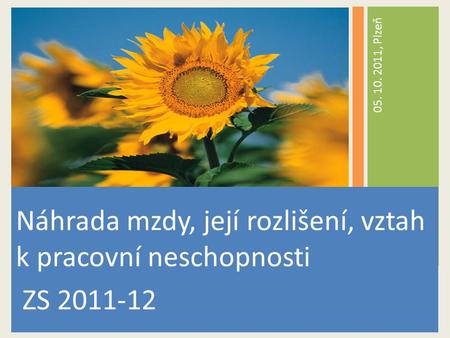 Náhrada mzdy, její rozlišení, vztah k pracovní neschopnosti ZS 2011-12 05. 10. 2011, Plzeň.