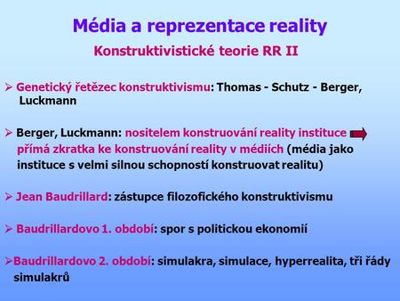 Média a reprezentace reality