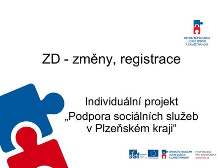 ZD - změny, registrace Individuální projekt „Podpora sociálních služeb v Plzeňském kraji“