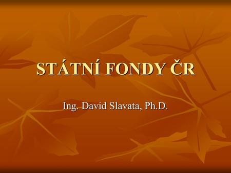 STÁTNÍ FONDY ČR Ing. David Slavata, Ph.D..