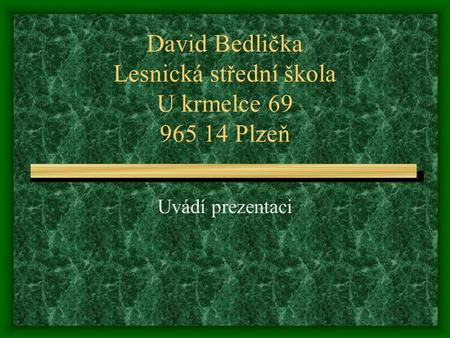 David Bedlička Lesnická střední škola U krmelce 69 965 14 Plzeň Uvádí prezentaci.