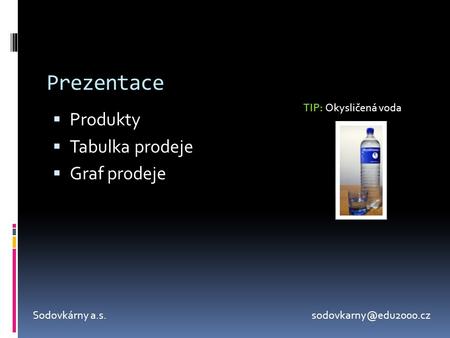 Prezentace  Produkty  Tabulka prodeje  Graf prodeje TIP: Okysličená voda Sodovkárny
