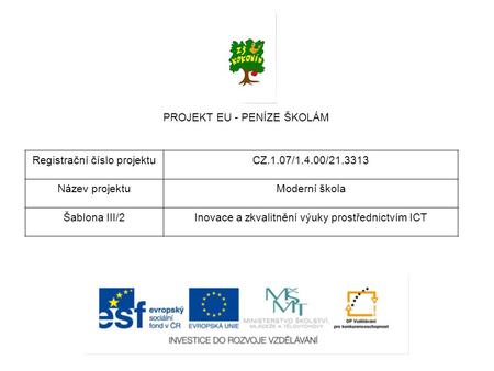 PROJEKT EU - PENÍZE ŠKOLÁM Registrační číslo projektu
