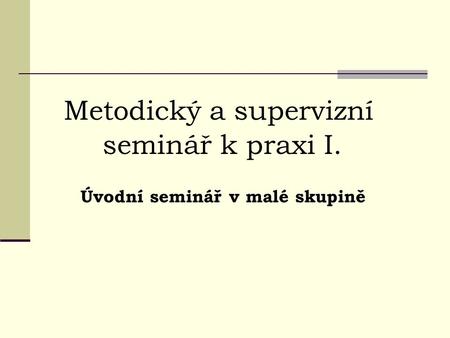 Metodický a supervizní seminář k praxi I.