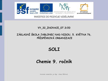 SOLI Chemie 9. ročník VY_32_INOVACE_07.3/20