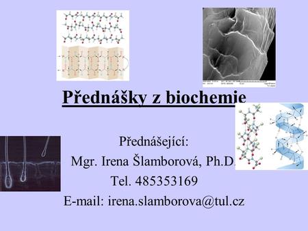 Přednášky z biochemie Přednášející: Mgr. Irena Šlamborová, Ph.D.