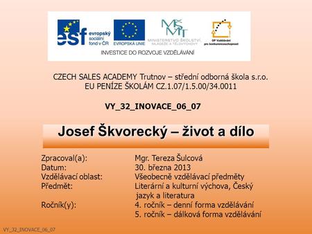 Josef Škvorecký – život a dílo