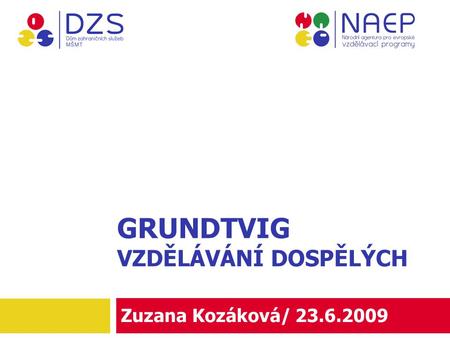 GRUNDTVIG VZDĚLÁVÁNÍ DOSPĚLÝCH Zuzana Kozáková/ 23.6.2009.