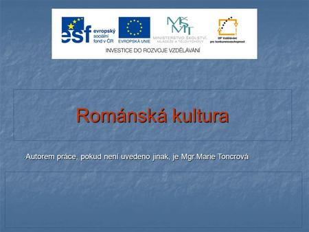 Románská kultura Autorem práce, pokud není uvedeno jinak, je Mgr.Marie Toncrová 1.