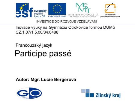 Participe passé Francouzský jazyk Autor: Mgr. Lucie Bergerová