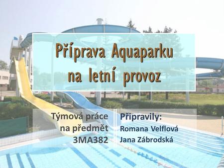 Připravily: Romana Velflová Jana Zábrodská Týmová práce na předmět 3MA382 Příprava Aquaparku na letní provoz.