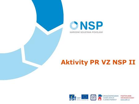 Aktivity PR VZ NSP II. Vyladění vizuální identity VZ a tvorba PR materiálů a předmětů 2 Manuál vizuální identity a šablony dokumentů 1. set propagačních.