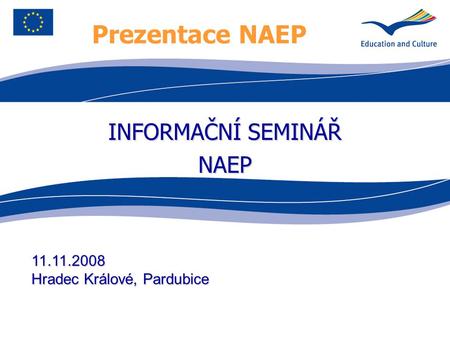 Prezentace NAEP INFORMAČNÍ SEMINÁŘ NAEP 11.11.2008 Hradec Králové, Pardubice.