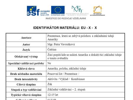 Identifikátor materiálu: EU - x - x