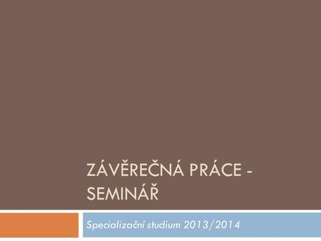 ZÁVĚREČNÁ PRÁCE - SEMINÁŘ Specializační studium 2013/2014.