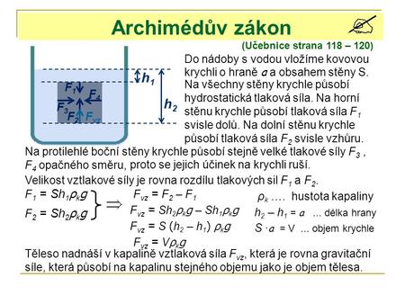 Archimédův zákon (Učebnice strana 118 – 120)