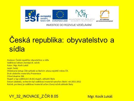 Česká republika: obyvatelstvo a sídla