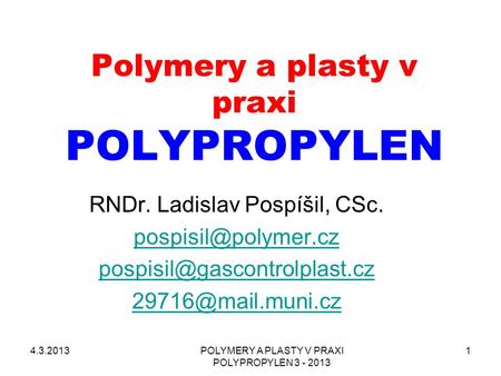 Polymery a plasty v praxi POLYPROPYLEN