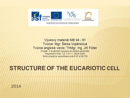 STRUCTURE OF THE EUCARIOTIC CELL 2014 Výukový materiál MB 04 - 91 Tvůrce: Mgr. Šárka Vopěnková Tvůrce anglické verze: ThMgr. Ing. Jiří Foller Projekt: