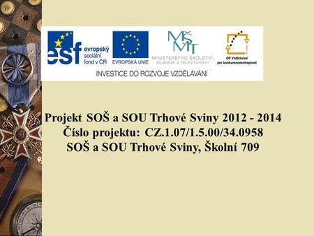 Projekt SOŠ a SOU Trhové Sviny 2012 - 2014 Číslo projektu: CZ.1.07/1.5.00/34.0958 SOŠ a SOU Trhové Sviny, Školní 709.