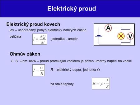 Elektrický proud Elektrický proud kovech Ohmův zákon