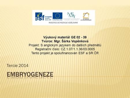 Tercie 2014 Výukový materiál GE 02 - 39 Tvůrce: Mgr. Šárka Vopěnková Projekt: S anglickým jazykem do dalších předmětů Registrační číslo: CZ.1.07/1.1.36/03.0005.