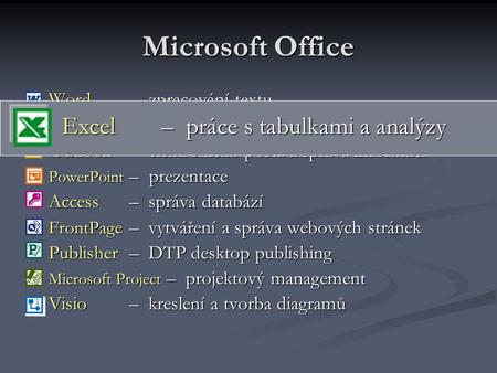 Microsoft Office Excel – práce s tabulkami a analýzy