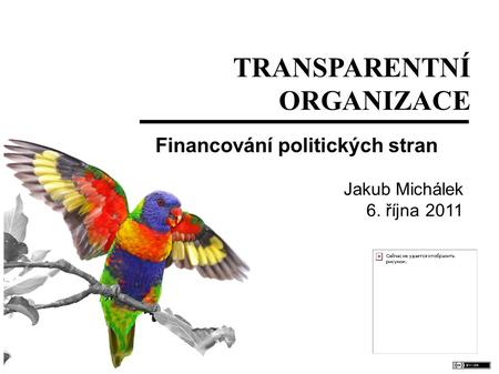 TRANSPARENTNÍ ORGANIZACE Financování politických stran Jakub Michálek 6. října 2011.