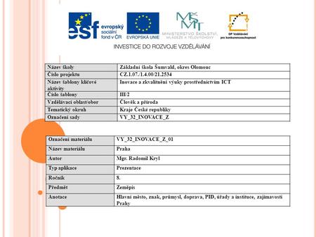Název školyZákladní škola Šumvald, okres Olomouc Číslo projektuCZ.1.07./1.4.00/21.2534 Název šablony klíčové aktivity Inovace a zkvalitnění výuky prostřednictvím.