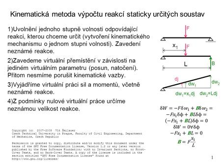 Kinematická metoda výpočtu reakcí staticky určitých soustav