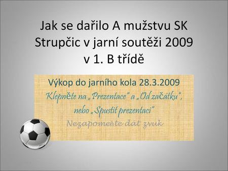 Jak se dařilo A mužstvu SK Strupčic v jarní soutěži 2009 v 1. B třídě