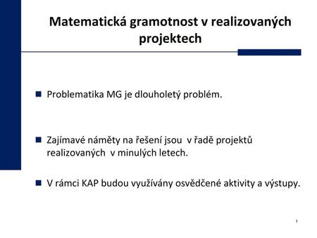 Matematická gramotnost v realizovaných projektech