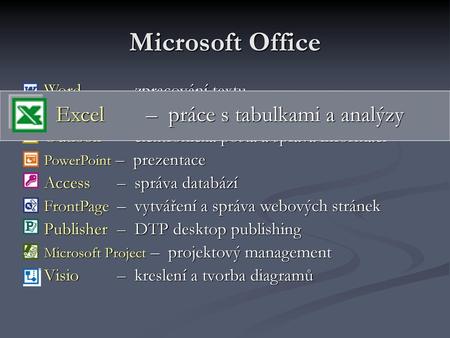 Microsoft Office Excel – práce s tabulkami a analýzy