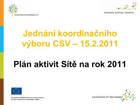 Jednání koordinačního výboru CSV – 15.2.2011 Plán aktivit Sítě na rok 2011.